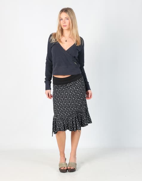 Vintage Unbranded XS woven midi skirt in black - view 1