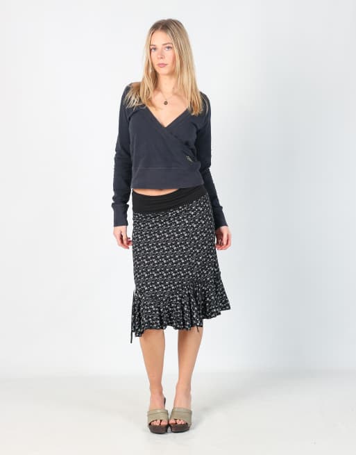 Vintage Unbranded XS woven midi skirt in black