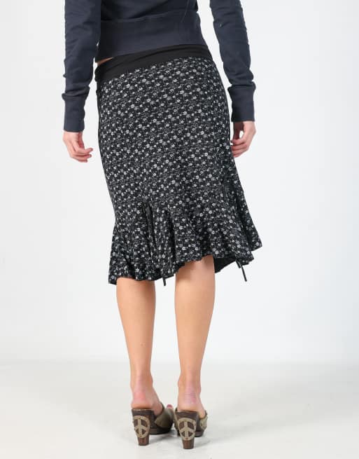 Vintage Unbranded XS woven midi skirt in black, 2 of 4