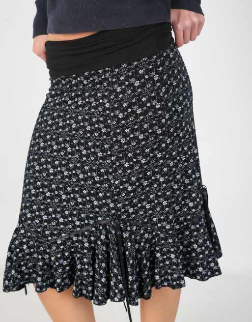 Vintage Unbranded XS woven midi skirt in black, 4 of 4