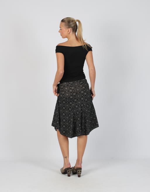 Vintage Unbranded XS woven midi skirt in black