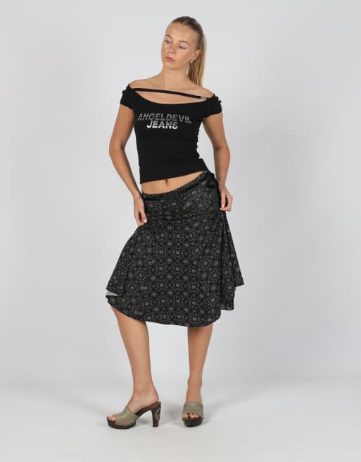 Vintage Unbranded XS woven midi skirt in black, 3 of 4