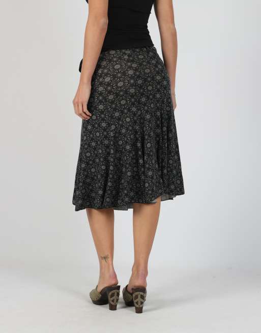 Vintage Unbranded XS woven midi skirt in black, 4 of 4