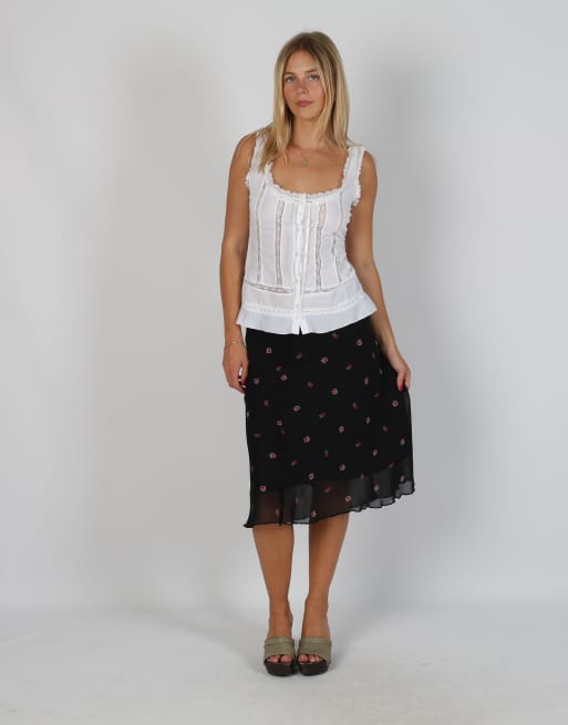 Vintage Unbranded XS woven midi skirt in black