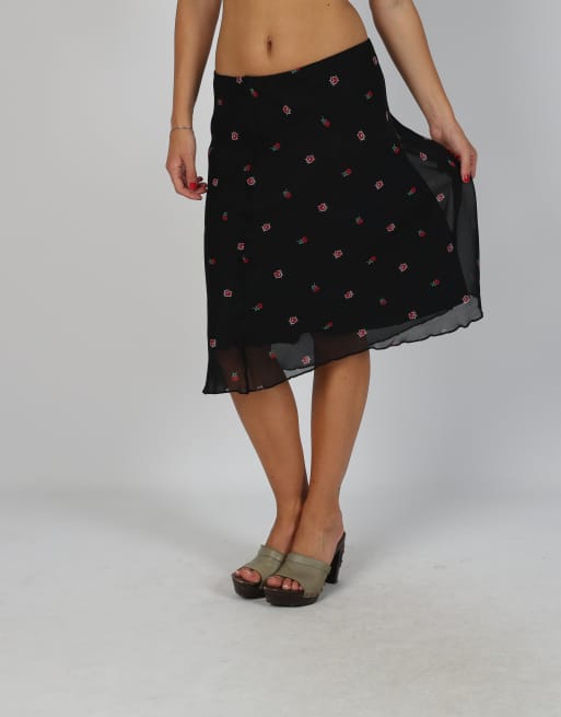 Vintage Unbranded XS woven midi skirt in black, 2 of 4