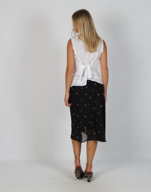 Vintage Unbranded XS woven midi skirt in black, 3 of 4