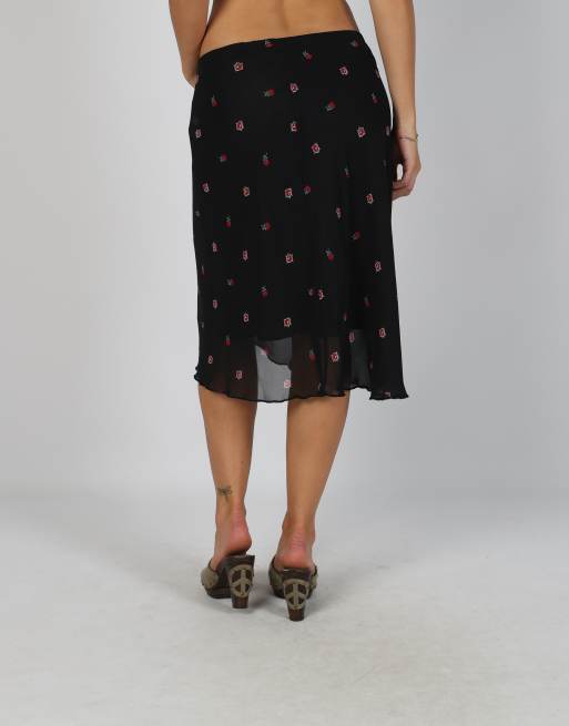 Vintage Unbranded XS woven midi skirt in black, 4 of 4