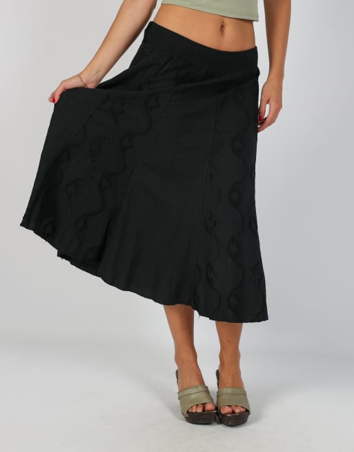 Vintage Unbranded XS woven midi skirt in black, 2 of 4