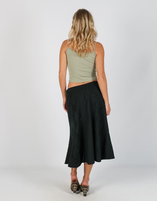 Vintage Unbranded XS woven midi skirt in black, 3 of 4