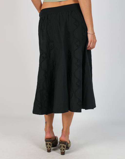 Vintage Unbranded XS woven midi skirt in black, 4 of 4