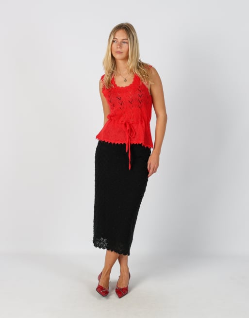 Vintage Unbranded XS woven midi skirt in black, 1 of 4