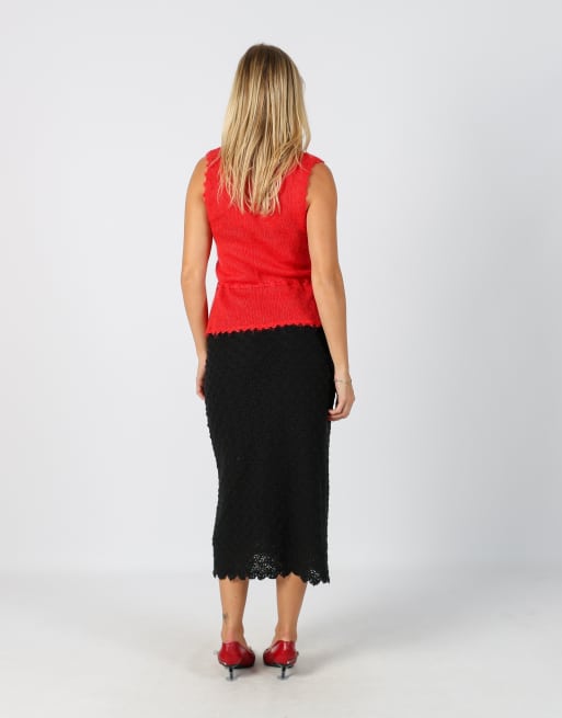 Vintage Unbranded XS woven midi skirt in black, 3 of 4