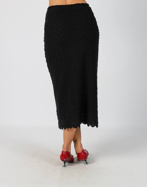 Vintage Unbranded XS woven midi skirt in black, 4 of 4