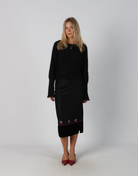 Vintage Unbranded XS woven midi skirt in black - view 1