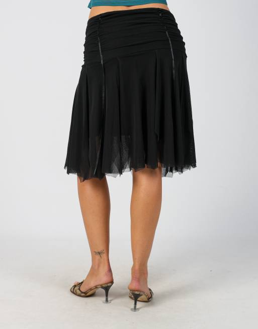 Vintage Unbranded XS woven midi skirt in black, 4 of 4