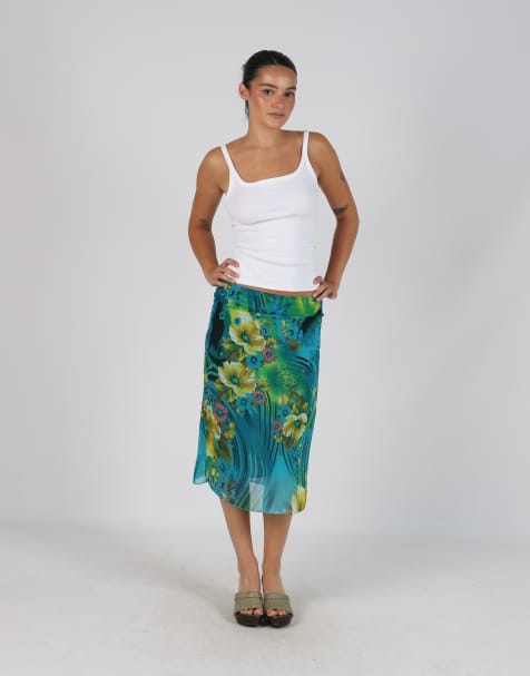 Vintage Unbranded XS woven midi skirt in blue - view 1