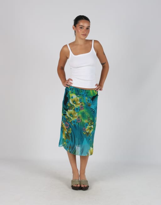Vintage Unbranded XS woven midi skirt in blue
