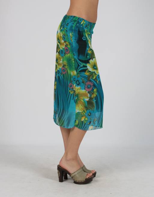 Vintage Unbranded XS woven midi skirt in blue, 2 of 4