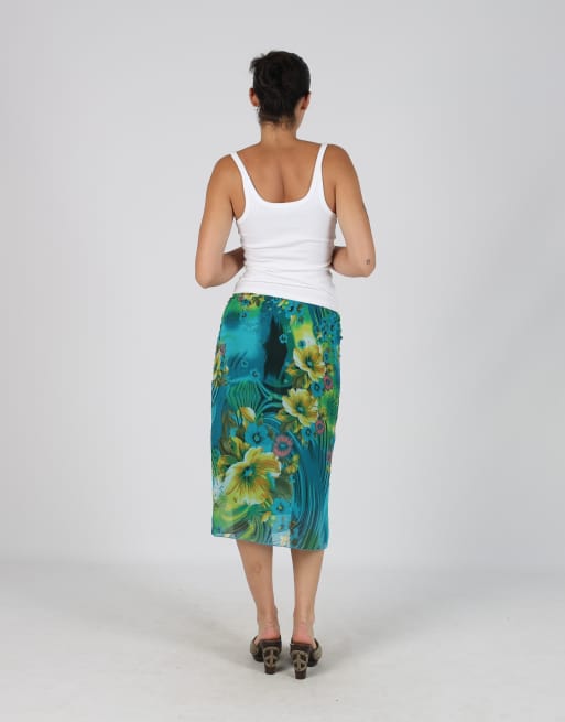 Vintage Unbranded XS woven midi skirt in blue, 3 of 4