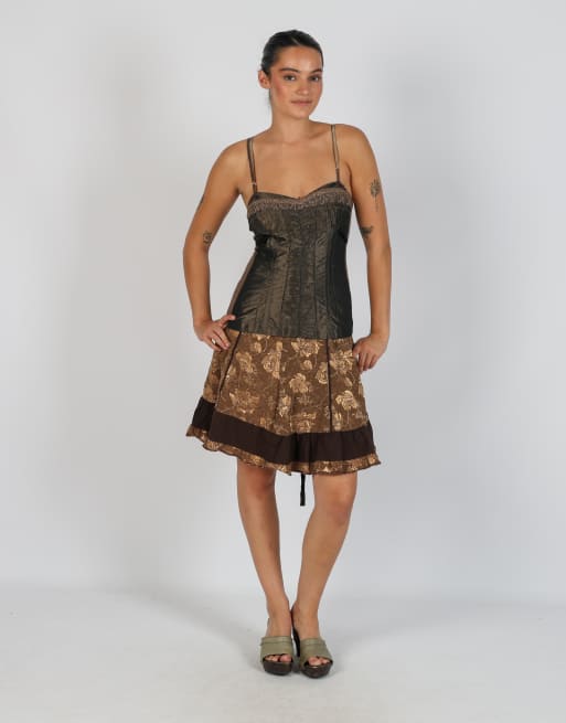 Vintage Unbranded XS woven midi skirt in brown, 1 of 4