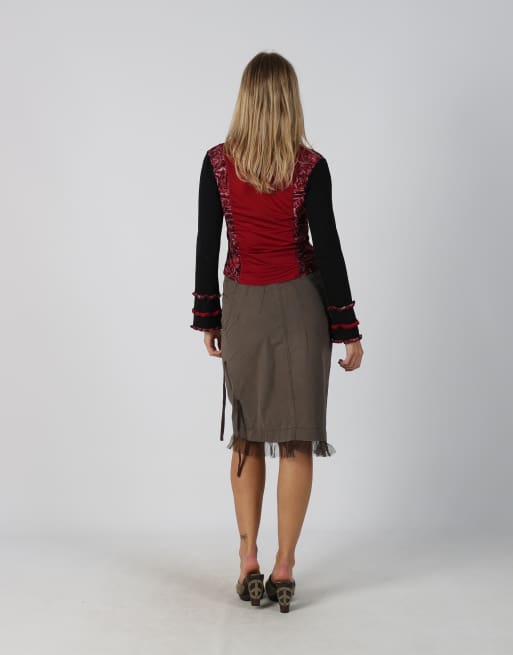 Vintage Unbranded XS woven midi skirt in brown, 3 of 4
