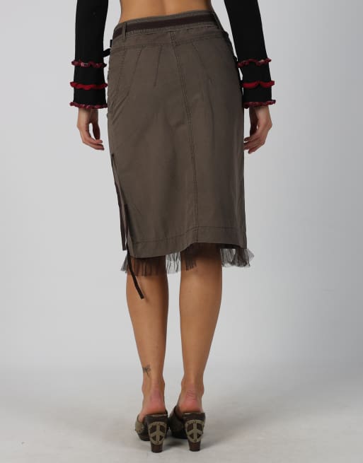 Vintage Unbranded XS woven midi skirt in brown, 4 of 4