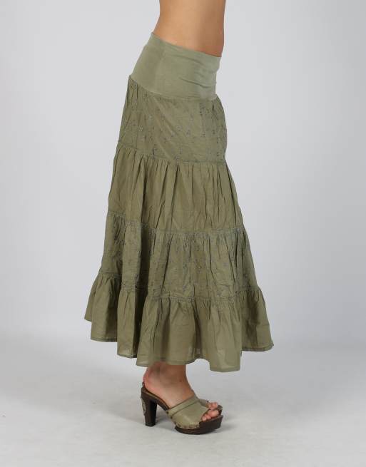 Vintage Unbranded XS woven midi skirt in khaki green, 2 of 4