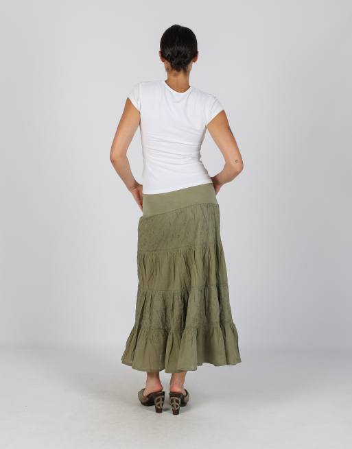 Vintage Unbranded XS woven midi skirt in khaki green, 3 of 4