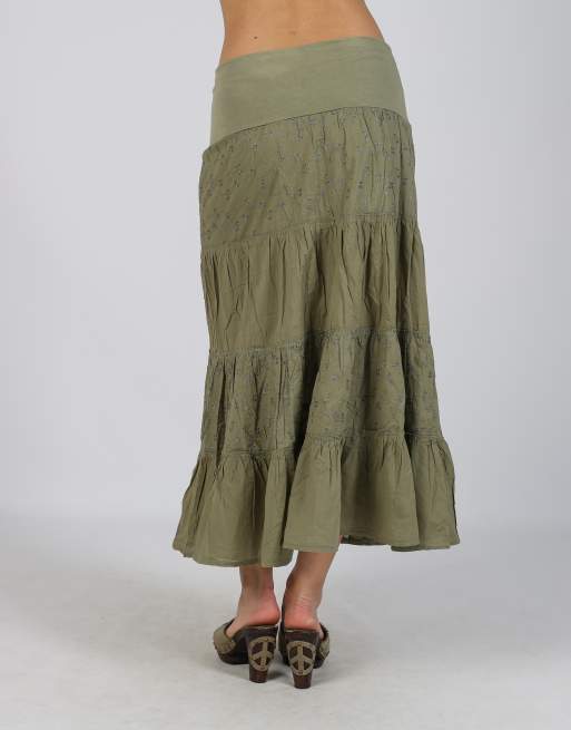 Vintage Unbranded XS woven midi skirt in khaki green, 4 of 4