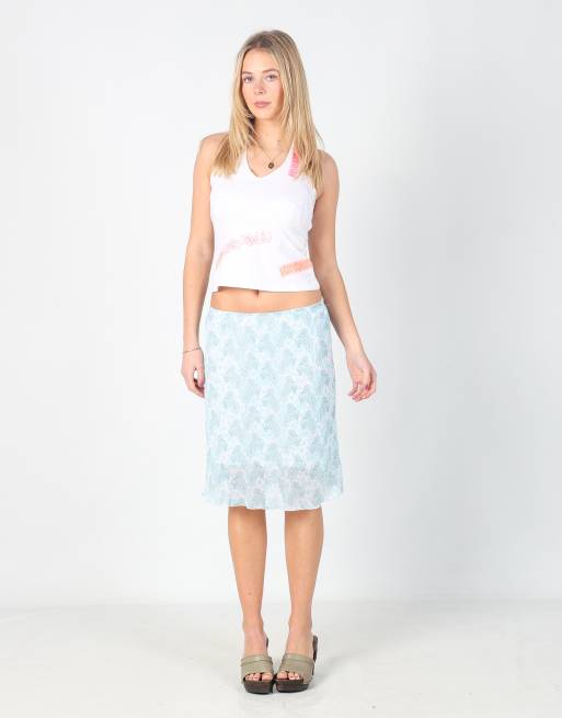 Vintage Unbranded XS woven midi skirt in light blue