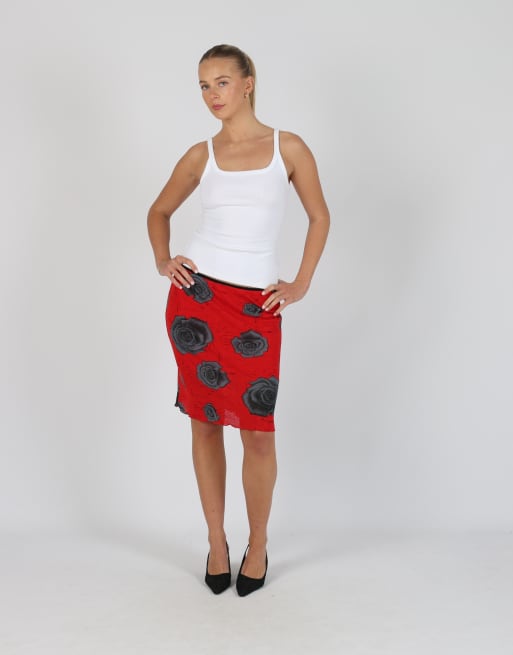 Vintage Unbranded XS woven midi skirt in red