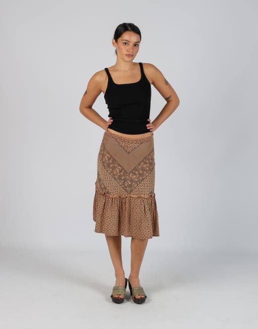 Vintage Unbranded XS woven midi skirt in tan
