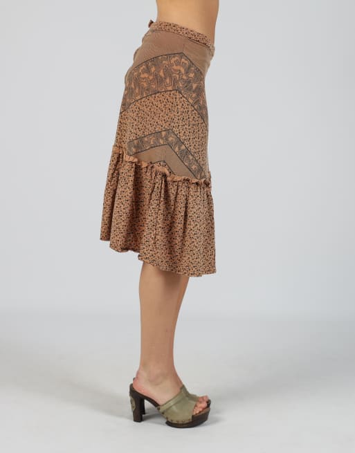 Vintage Unbranded XS woven midi skirt in tan, 2 of 4