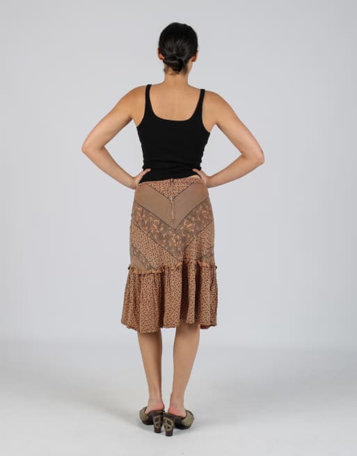 Vintage Unbranded XS woven midi skirt in tan, 3 of 4