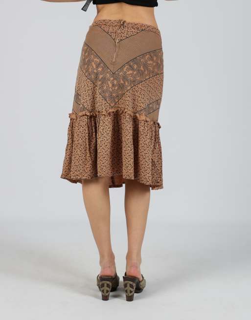 Vintage Unbranded XS woven midi skirt in tan, 4 of 4