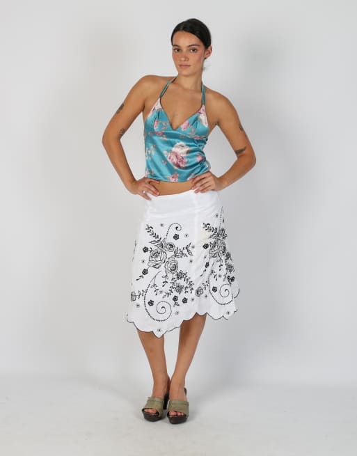 Vintage Unbranded XS woven midi skirt in white
