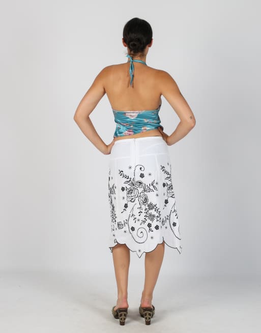 Vintage Unbranded XS woven midi skirt in white, 3 of 4