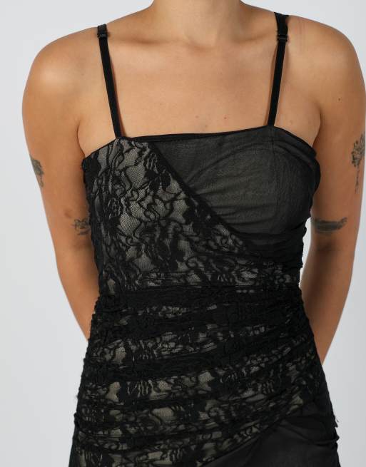 Vintage Unbranded XS woven mini dress in black, 4 of 4
