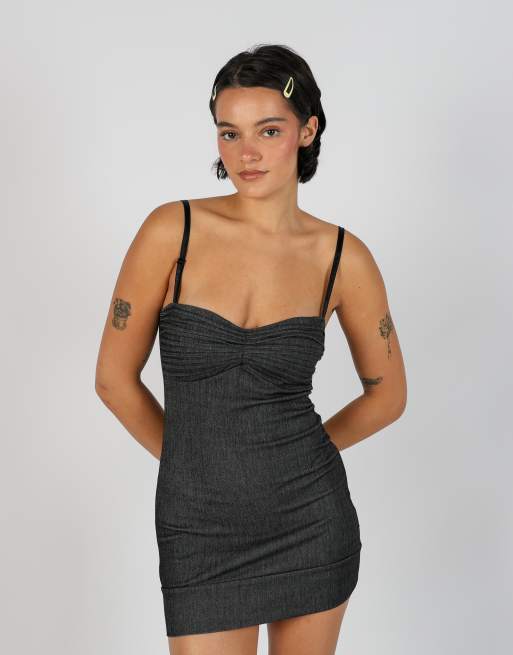 Vintage Unbranded XS woven mini dress in charcoal grey, 2 of 4