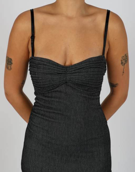 Vintage Unbranded XS woven mini dress in charcoal grey, 4 of 4