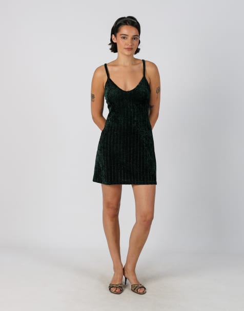 Vintage Unbranded XS woven mini dress in dark green - view 1