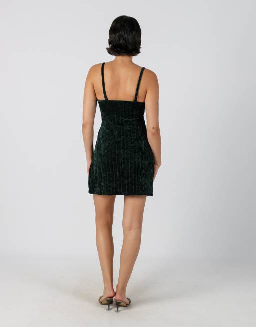 Vintage Unbranded XS woven mini dress in dark green, 3 of 4