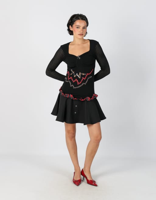 Vintage Unbranded XS woven mini skirt in black, 1 of 4
