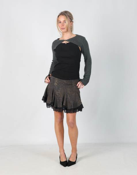 Vintage Unbranded XS woven mini skirt in charcoal grey - view 1