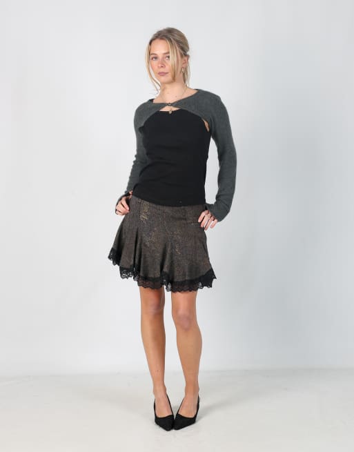 Vintage Unbranded XS woven mini skirt in charcoal grey