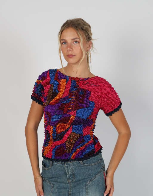 Vintage Unbranded XS woven top in multi colured
