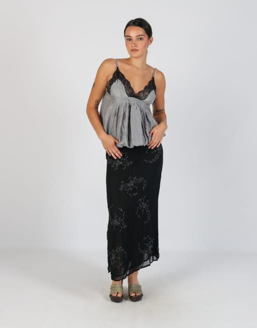 Vintage Unbranded XXS woven maxi skirt in black, 1 of 4