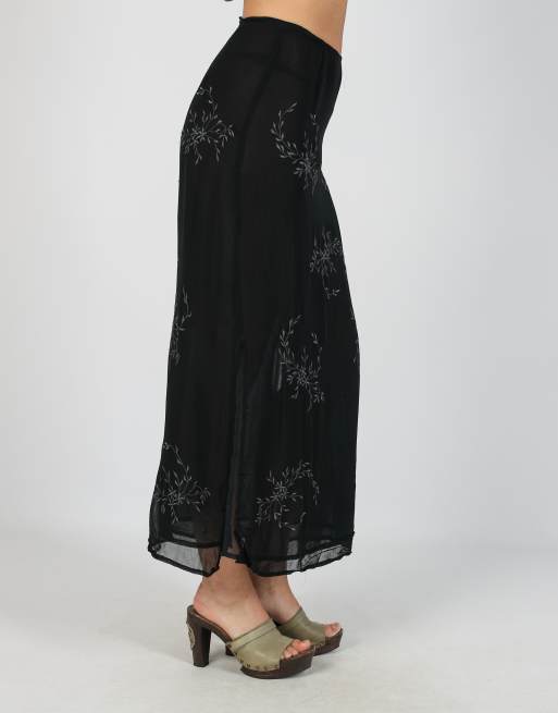 Vintage Unbranded XXS woven maxi skirt in black, 2 of 4