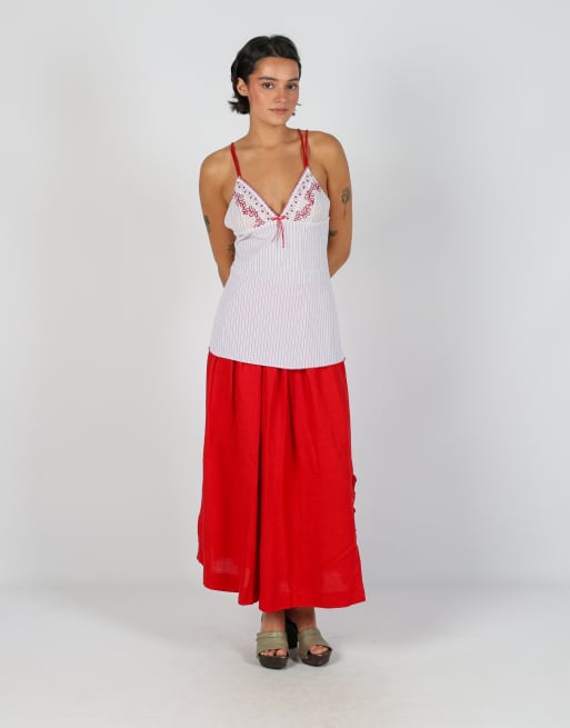 Vintage Unbranded XXS woven maxi skirt in red, 1 of 4