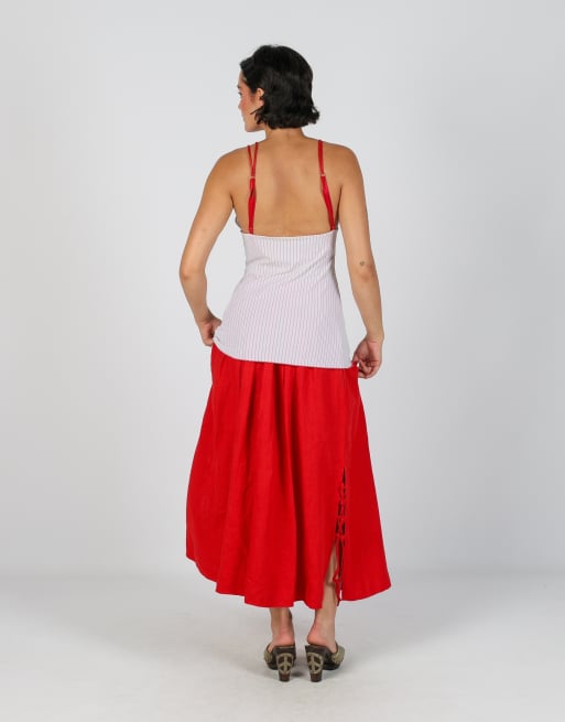 Vintage Unbranded XXS woven maxi skirt in red, 3 of 4